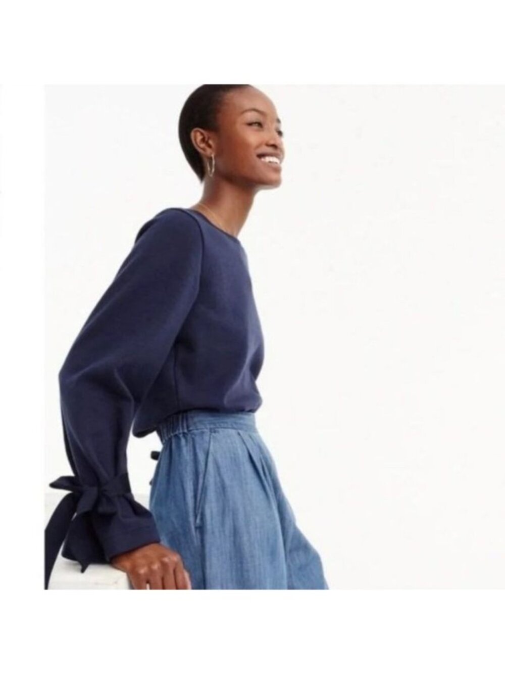New J. Crew Navy Blue Tie-Sleeve Sweatshirt